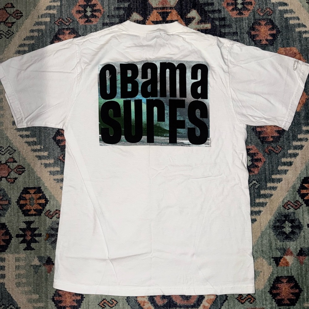 White Graphic "OBAMA SURFS" Short-Sleeve Tee